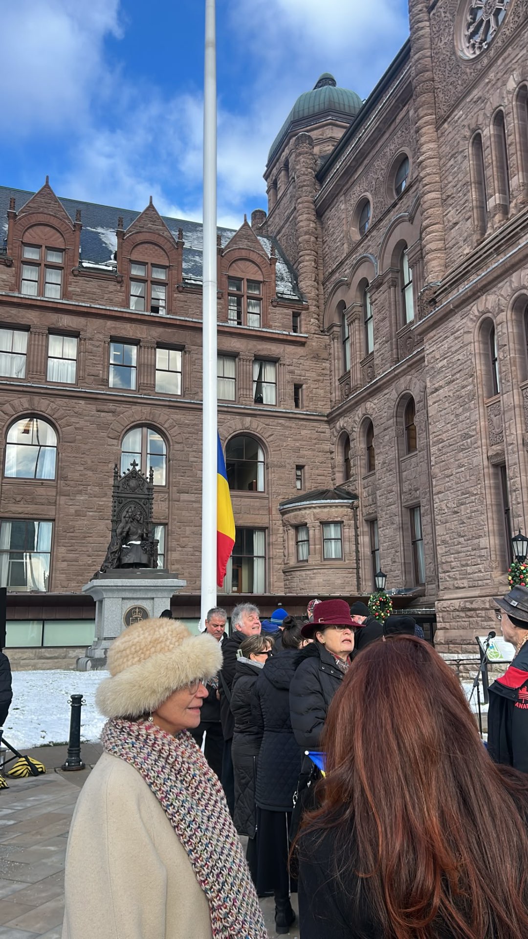 Romanian Flag at Half-Mast — Queen's Park Ceremony
